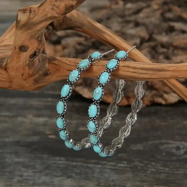 Boucles d'oreilles circulaires turquoises vintage bohèmes