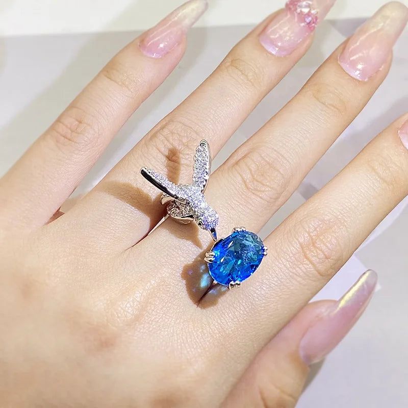 Bague ajustable colibri en pierre précieuse – zirconium plaqué or 14K