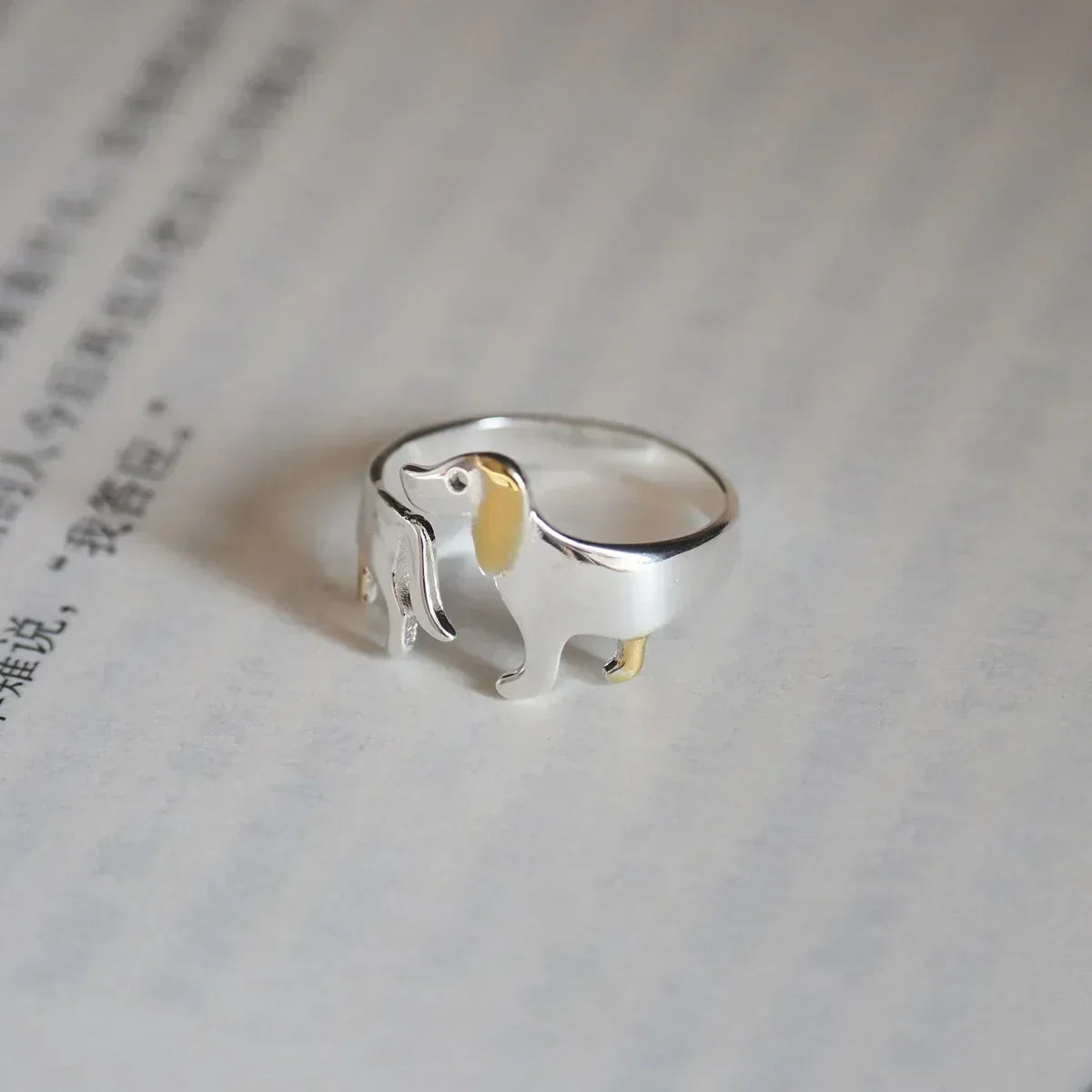 Bague en argent sterling 925 en forme de teckel – ajustement réglable