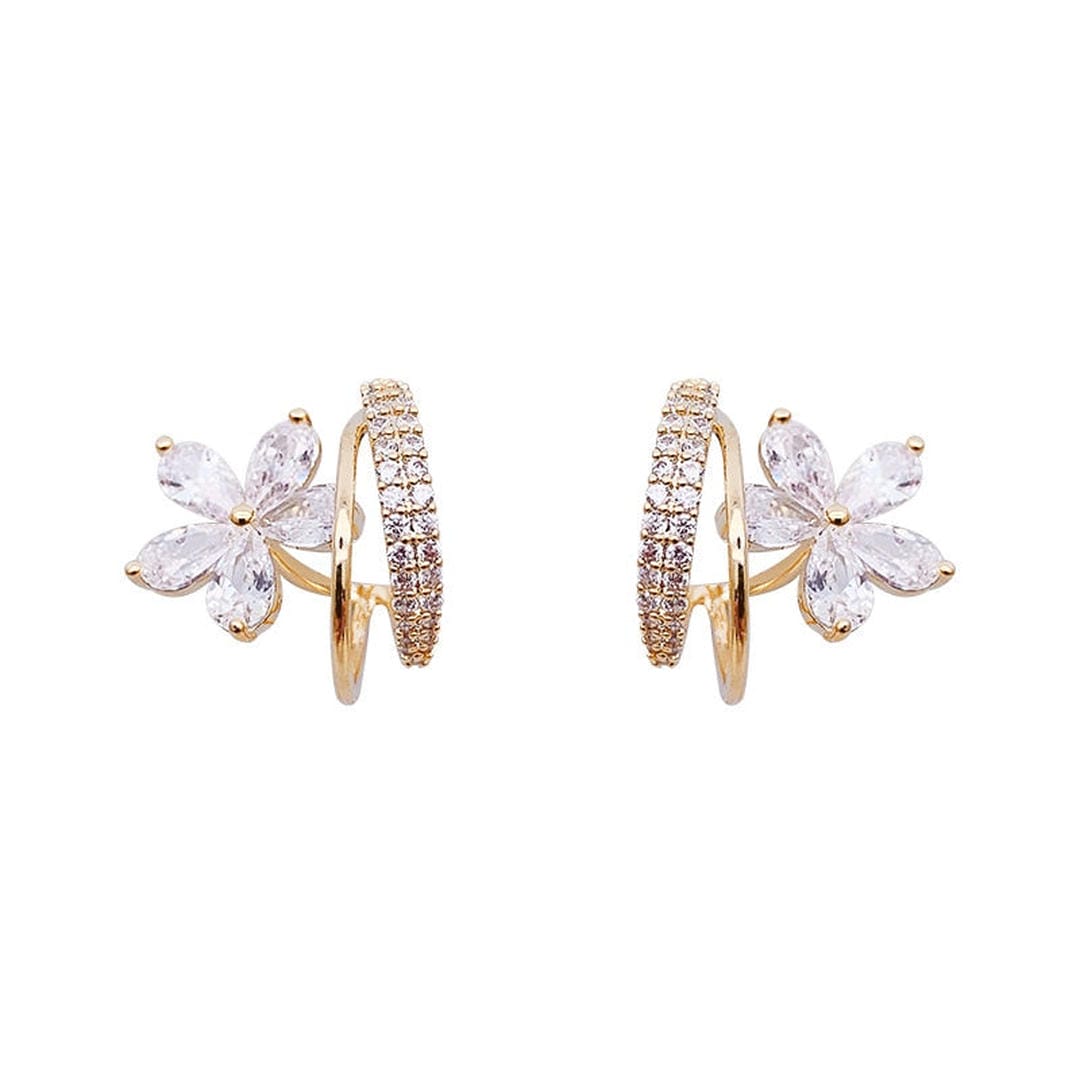 Boucles d'oreilles dorées à fleurs en zircon