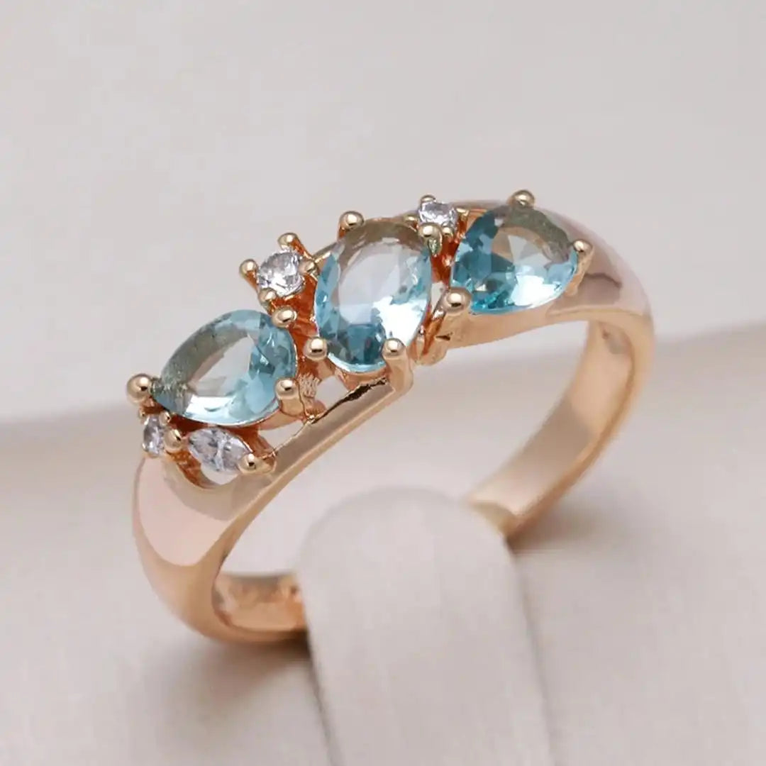 Bague vintage en zircon bleu et or rose