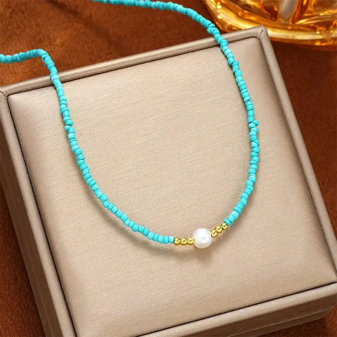 Collier perlé baroque turquoise