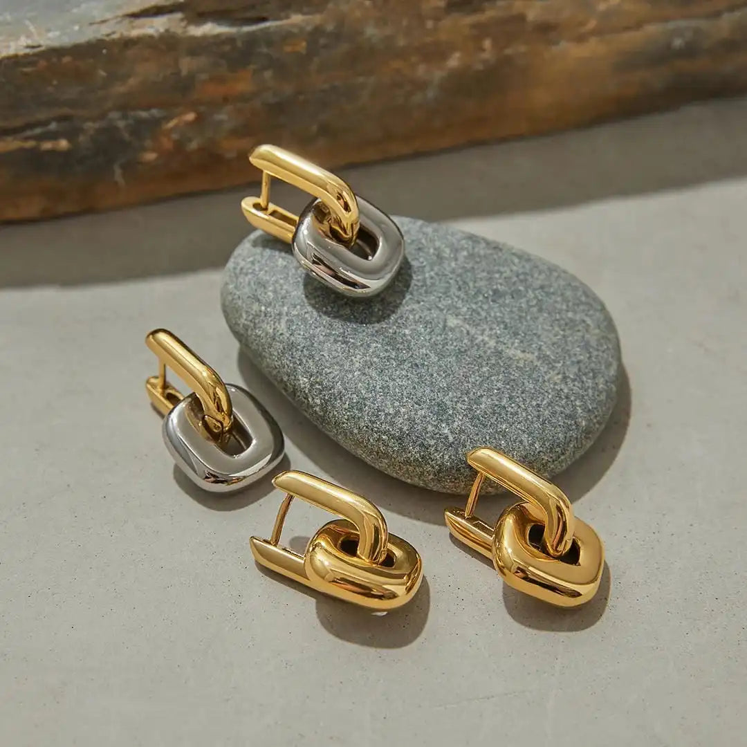 Boucles d'oreilles ovales en or bicolores minimalistes