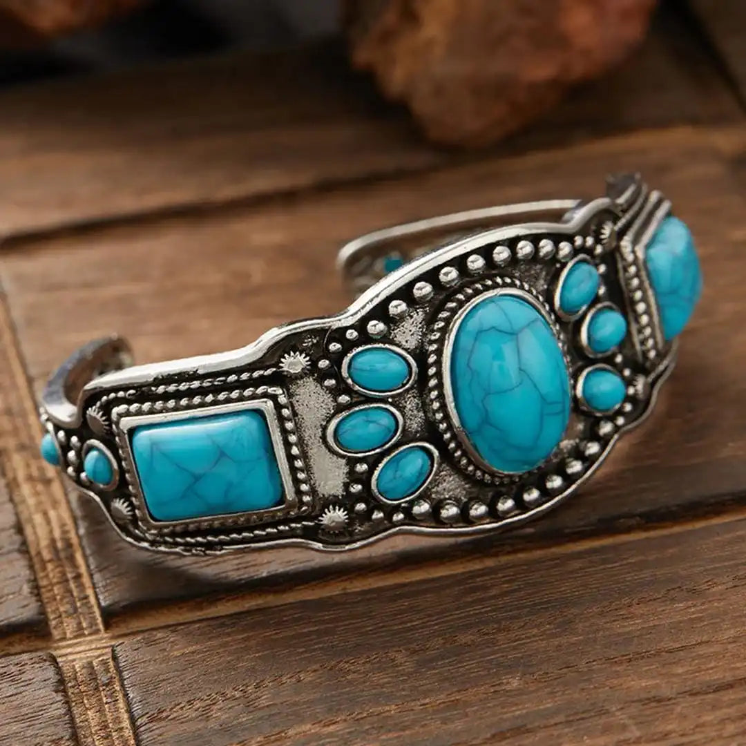 Bracelet manchette vintage bohème turquoise