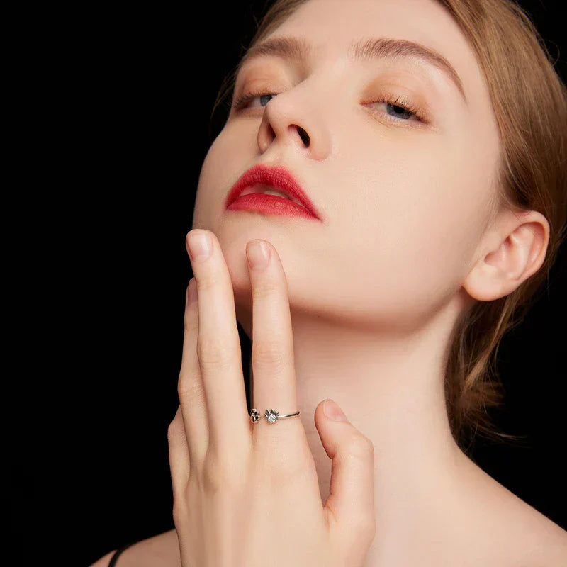 Bague en argent sterling 925 en forme de patte – ajustable avec zircon et émail