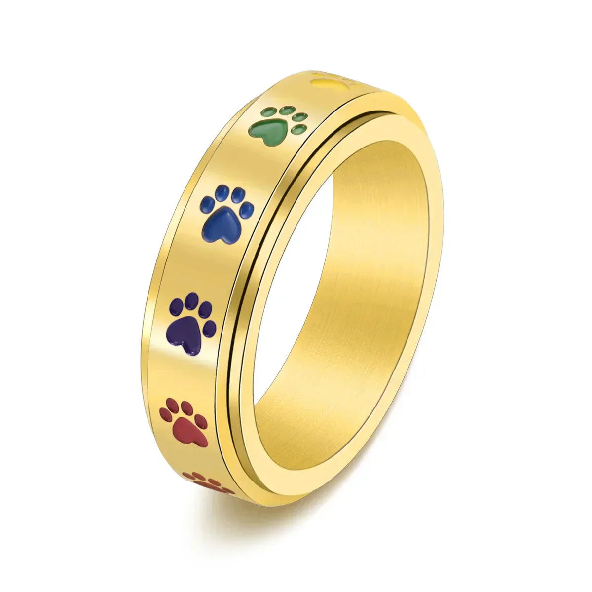 Bague en acier inoxydable en forme de patte anti-stress avec des pattes arc-en-ciel