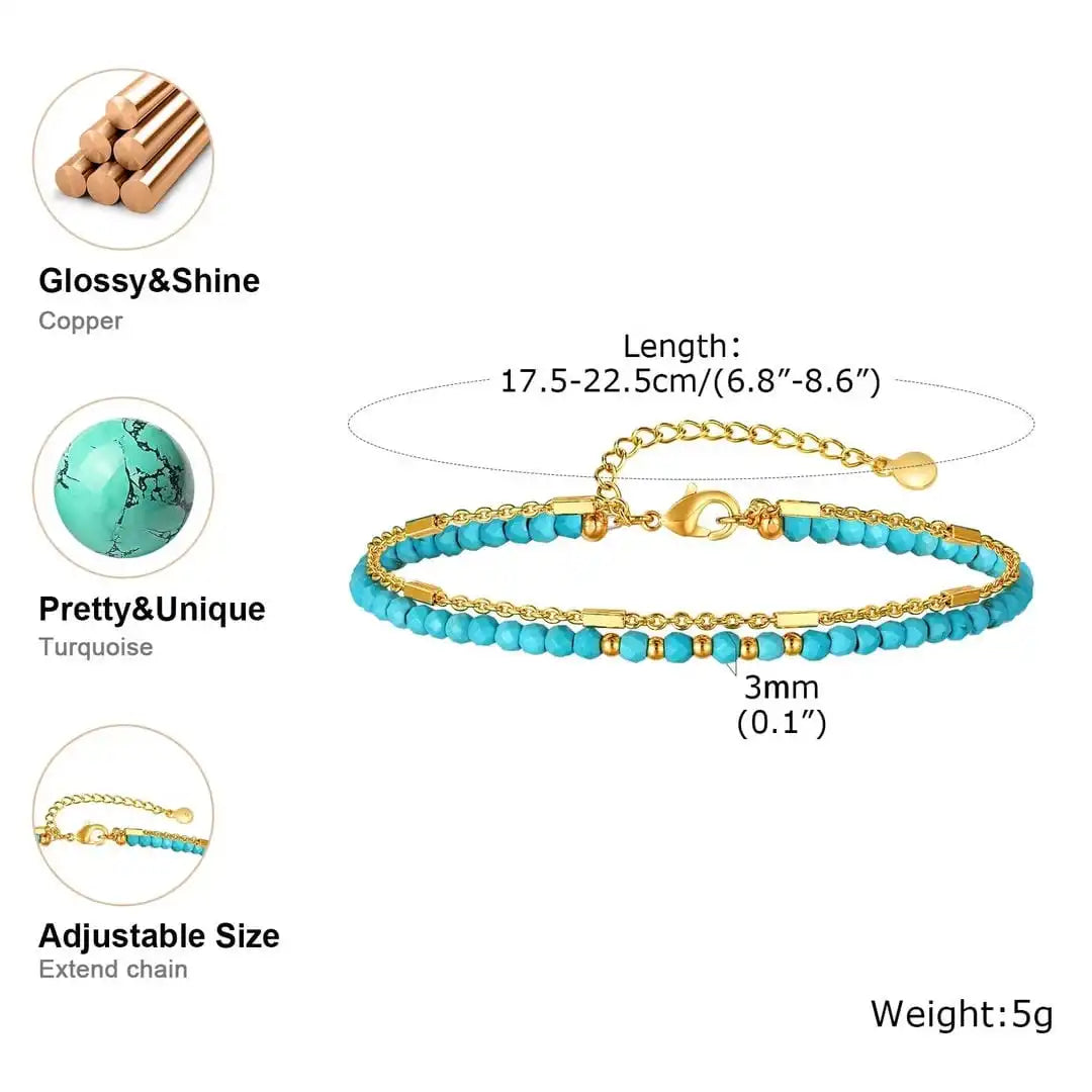 Bracelet en chaîne double dorée intemporelle turquoise