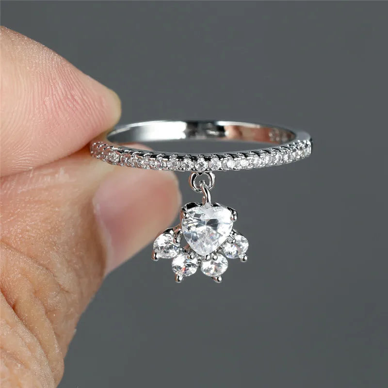 Bague vintage chat patte et cœur en pierre – doré et argenté