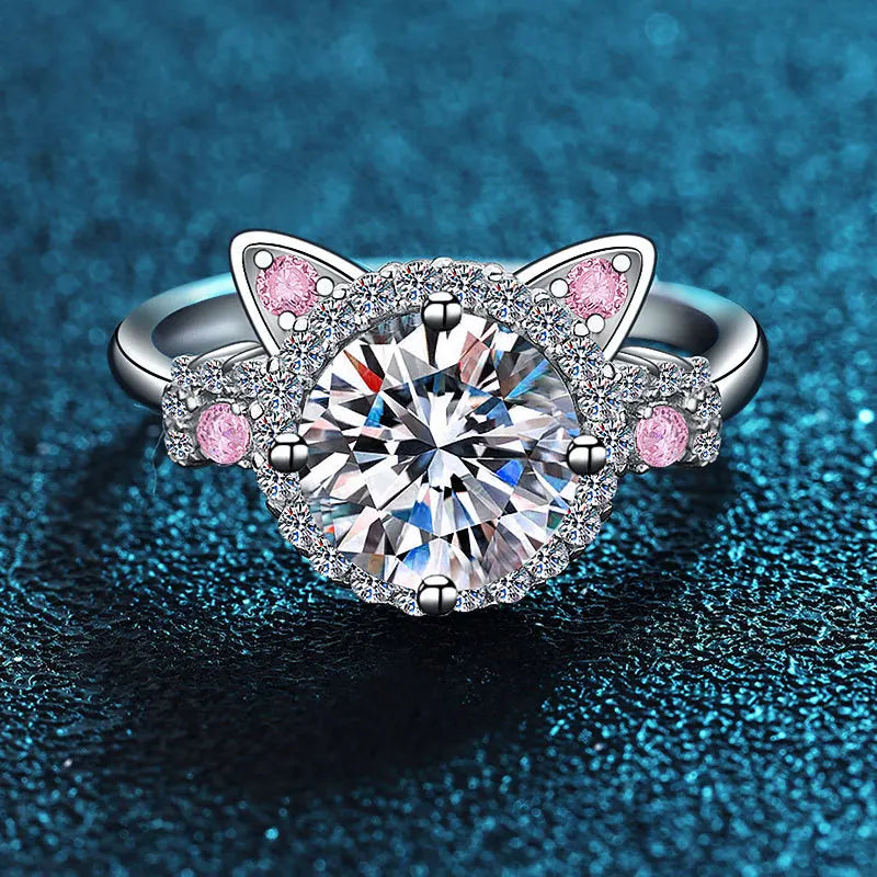Bague réglable avec oreilles de chat en zircon
