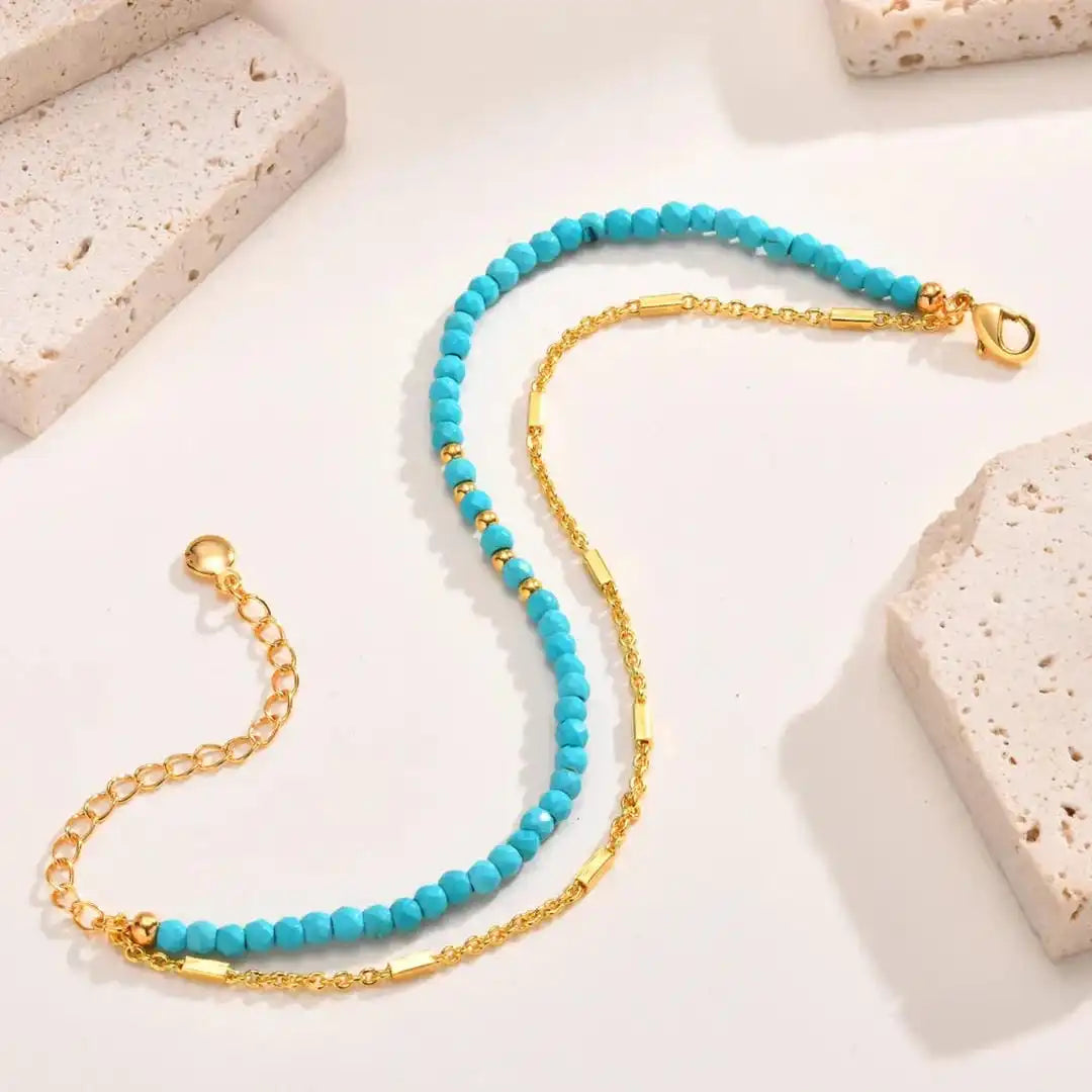 Bracelet en chaîne double dorée intemporelle turquoise
