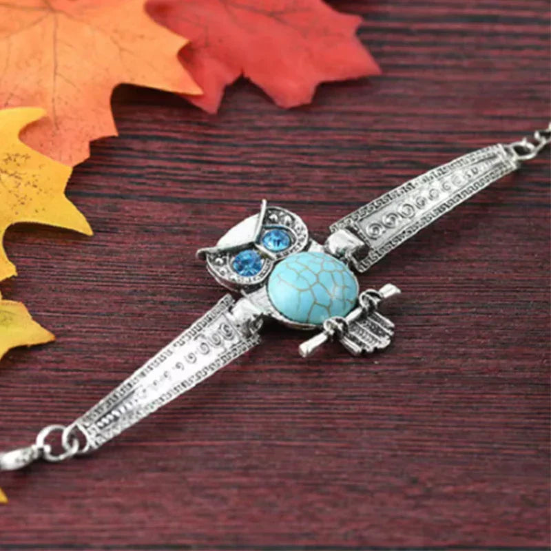 Bracelet vintage en turquoise avec pendentif hibou