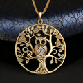 Collier arbre de vie hibou doré