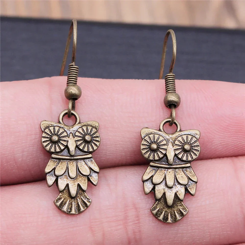 Boucles d'oreilles pendantes bohèmes vintage en forme de hibou