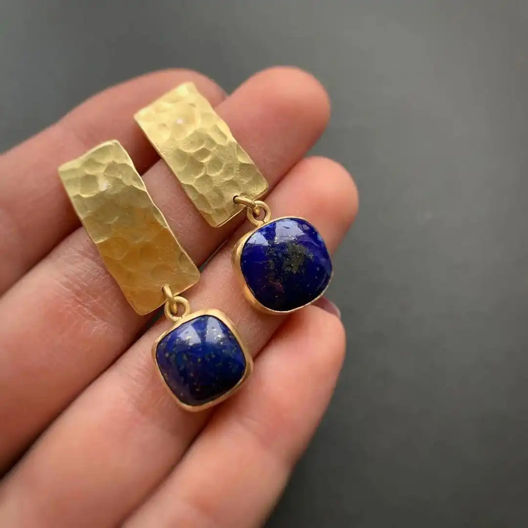 Boucles d'oreilles en lapis-lazuli en forme de carré boho