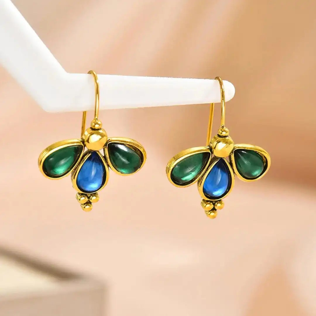 Boucles d'oreilles en forme de larme bleu émeraude
