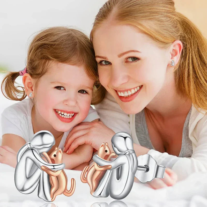 Boucles d'oreilles en forme de chat bicolores argent et or