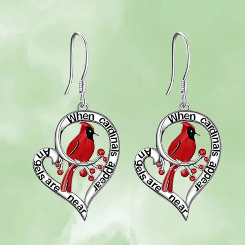 Boucles d'oreilles souvenir cardinal rouge – design en forme de cœur
