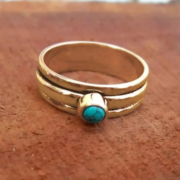 Bague en Pierre Turquoise Superposée Bohème