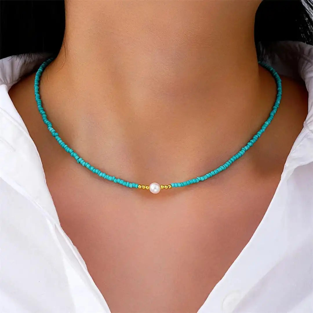 Collier perlé baroque turquoise
