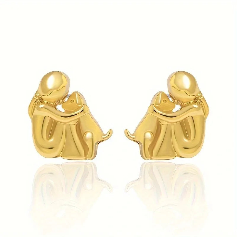 Boucles d'oreilles en argent et or bicolores en forme de câlin