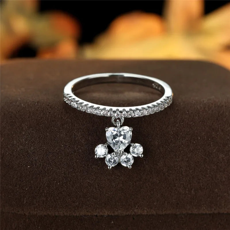 Bague vintage chat patte et cœur en pierre – doré et argenté