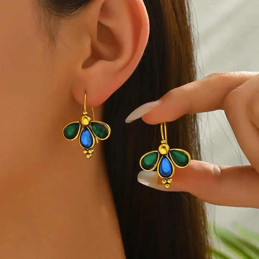 Boucles d'oreilles en forme de larme bleu émeraude