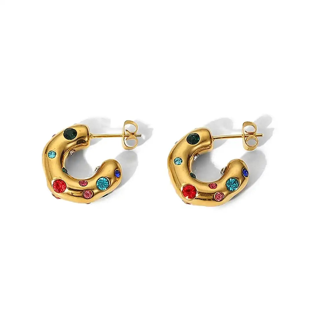 Boucles d'oreilles en anneau en zirconium doré scintillant