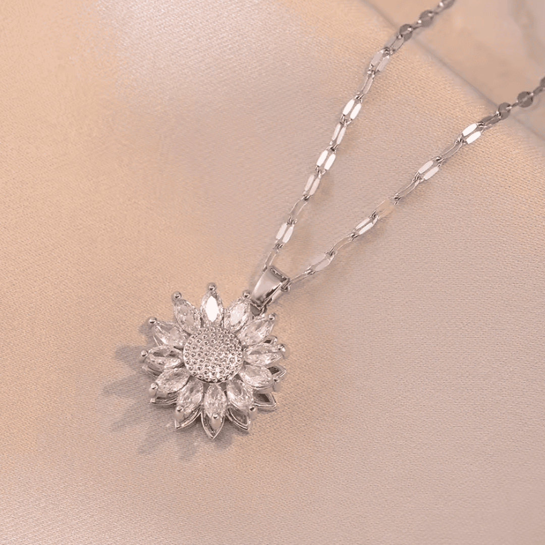 Ensemble de collier et boucles d'oreilles en zirconium argenté avec motif de tournesol tendance