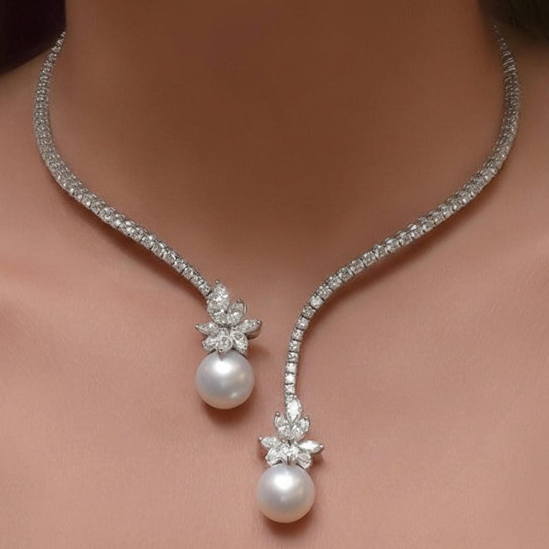 Collier en perles de saphir à design ouvert et rond
