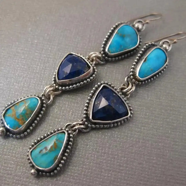 Boucles d'oreilles en argent turquoise en forme de goutte de style bohème