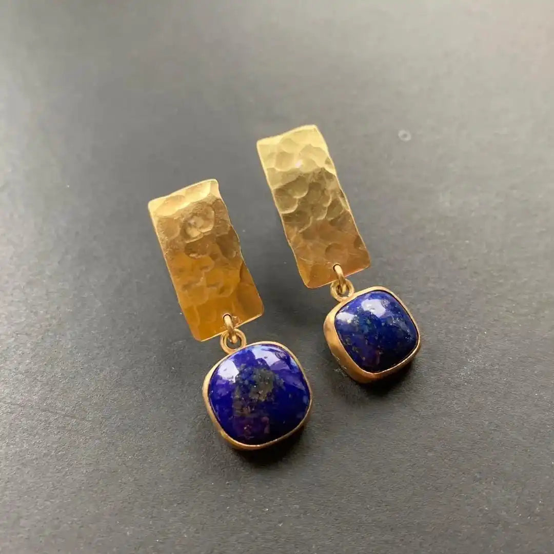 Boucles d'oreilles en lapis-lazuli en forme de carré boho
