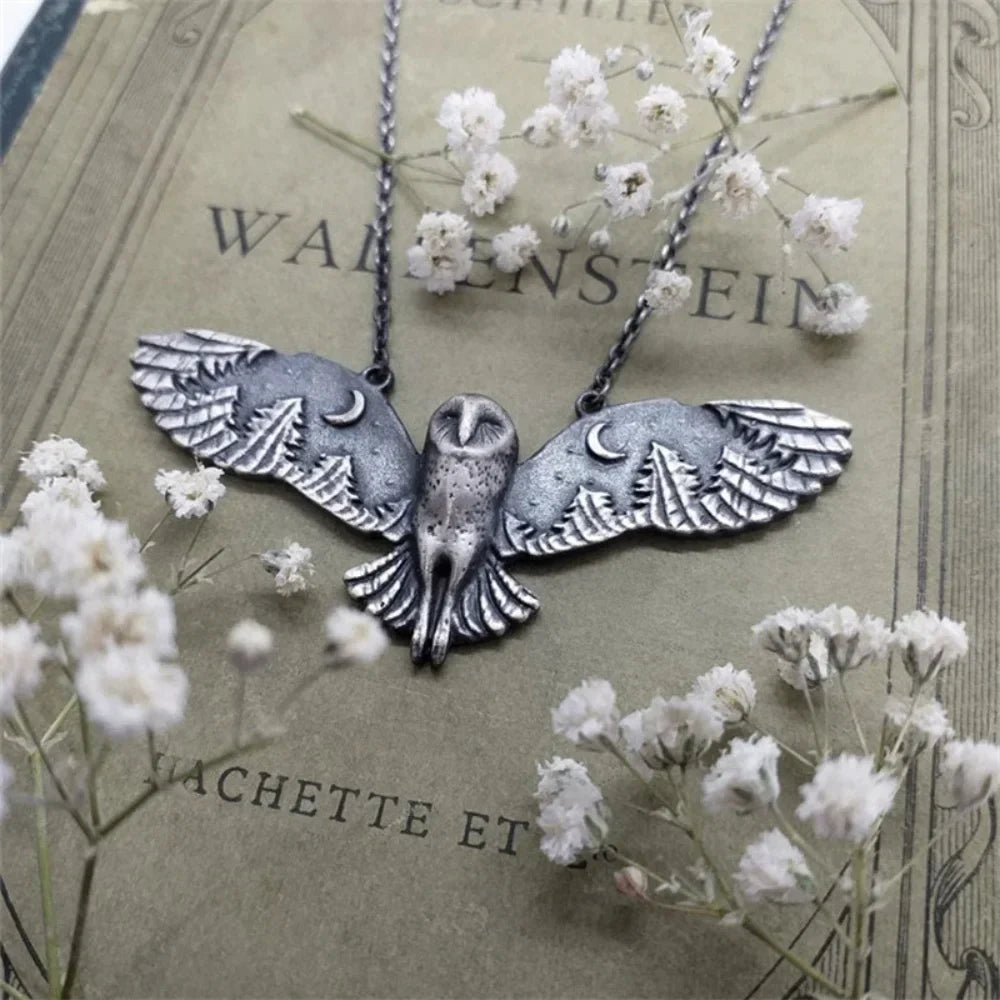 Collier vintage hibou lune