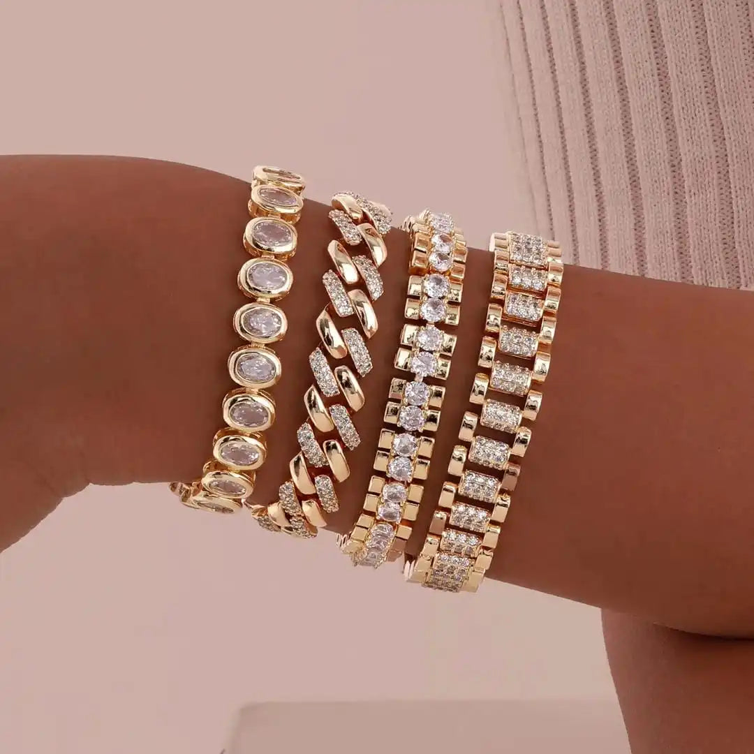 Ensemble de bracelets ajustables en zircon cubique doré