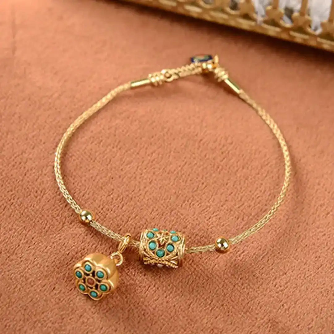 Bracelet Lotus Turquoise Antique Gold