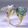 Bague colibri aquamarine ajustable – plaqué or 14K