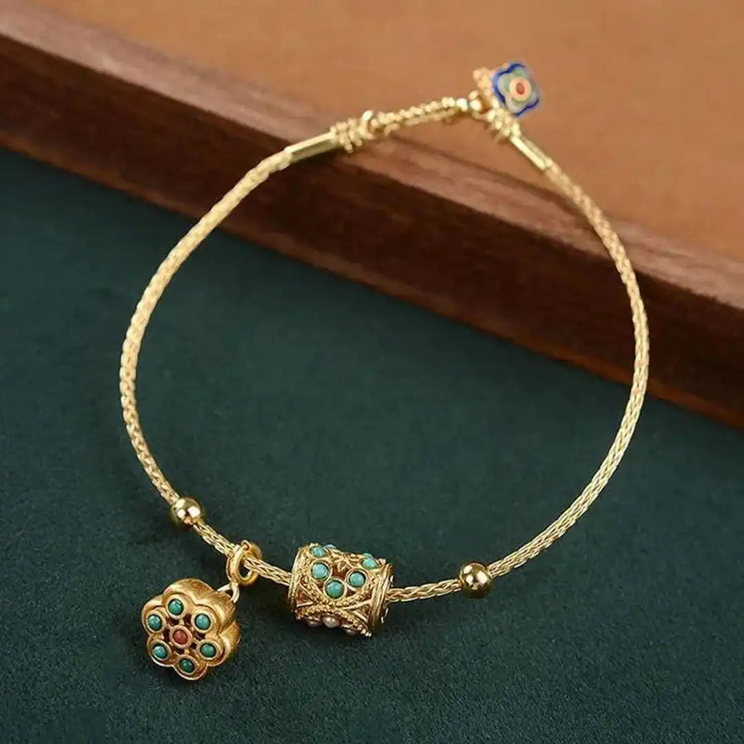Bracelet Lotus Turquoise Antique Gold