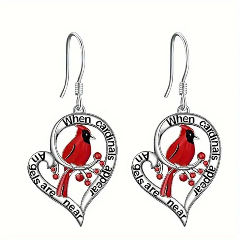 Boucles d'oreilles souvenir cardinal rouge – design en forme de cœur