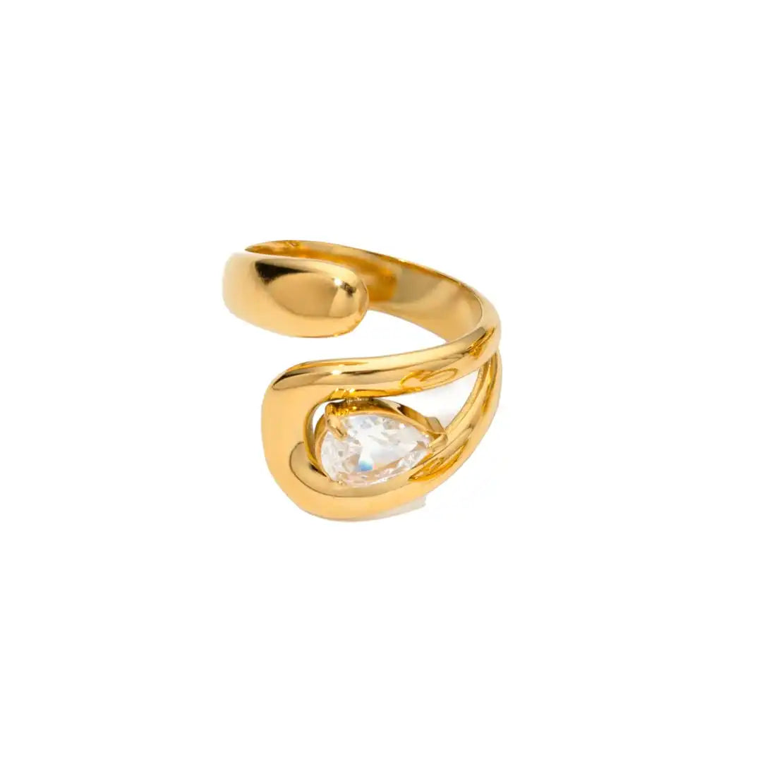 Bague en Zirconium Goutte d'Eau Dorée Intemporelle