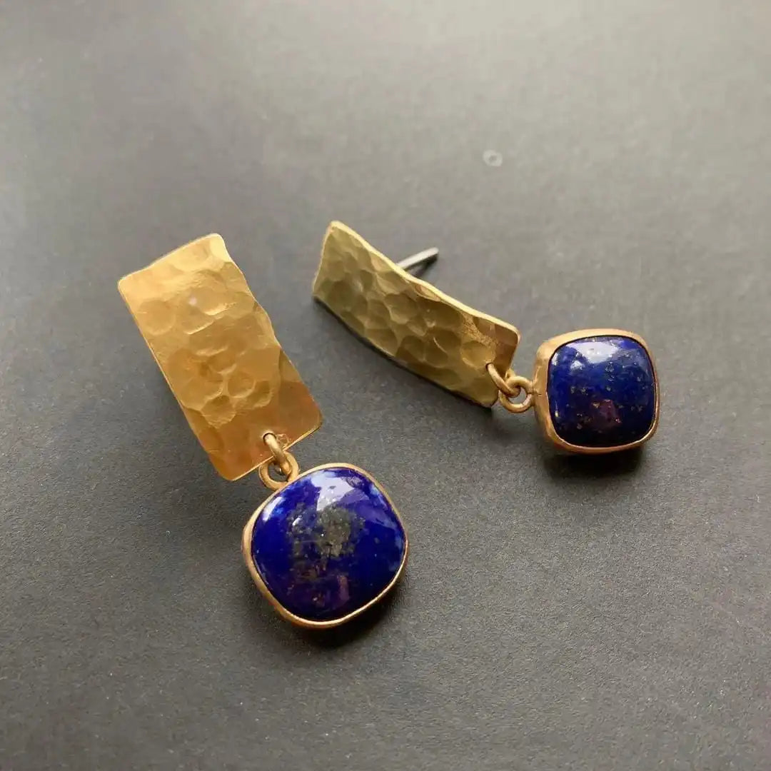 Boucles d'oreilles en lapis-lazuli en forme de carré boho