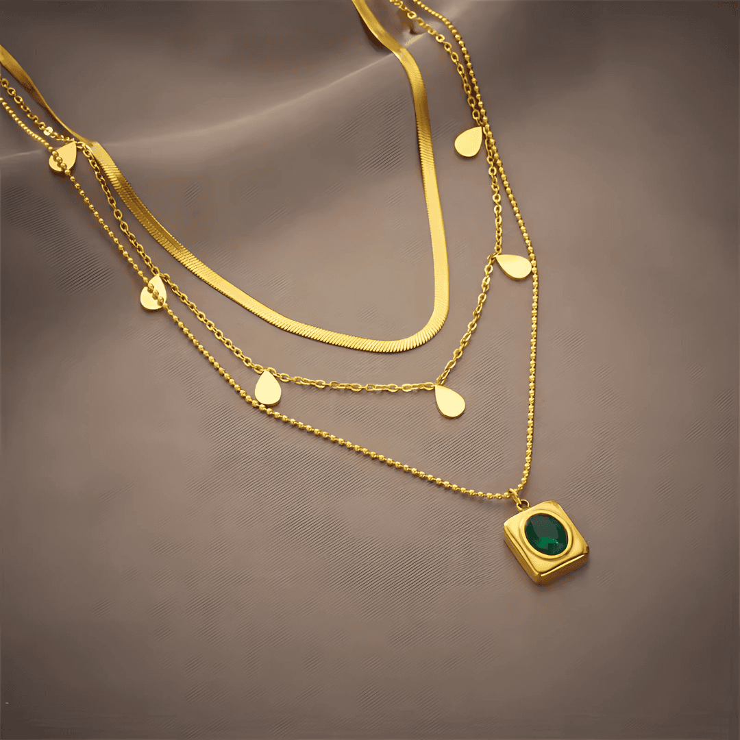 Collier superposé Émeraude Élégant