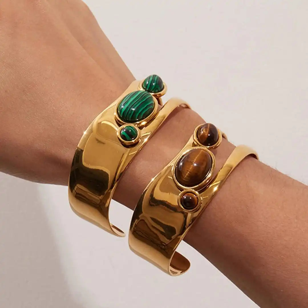 Bracelet vintage en or avec motif œil de tigre
