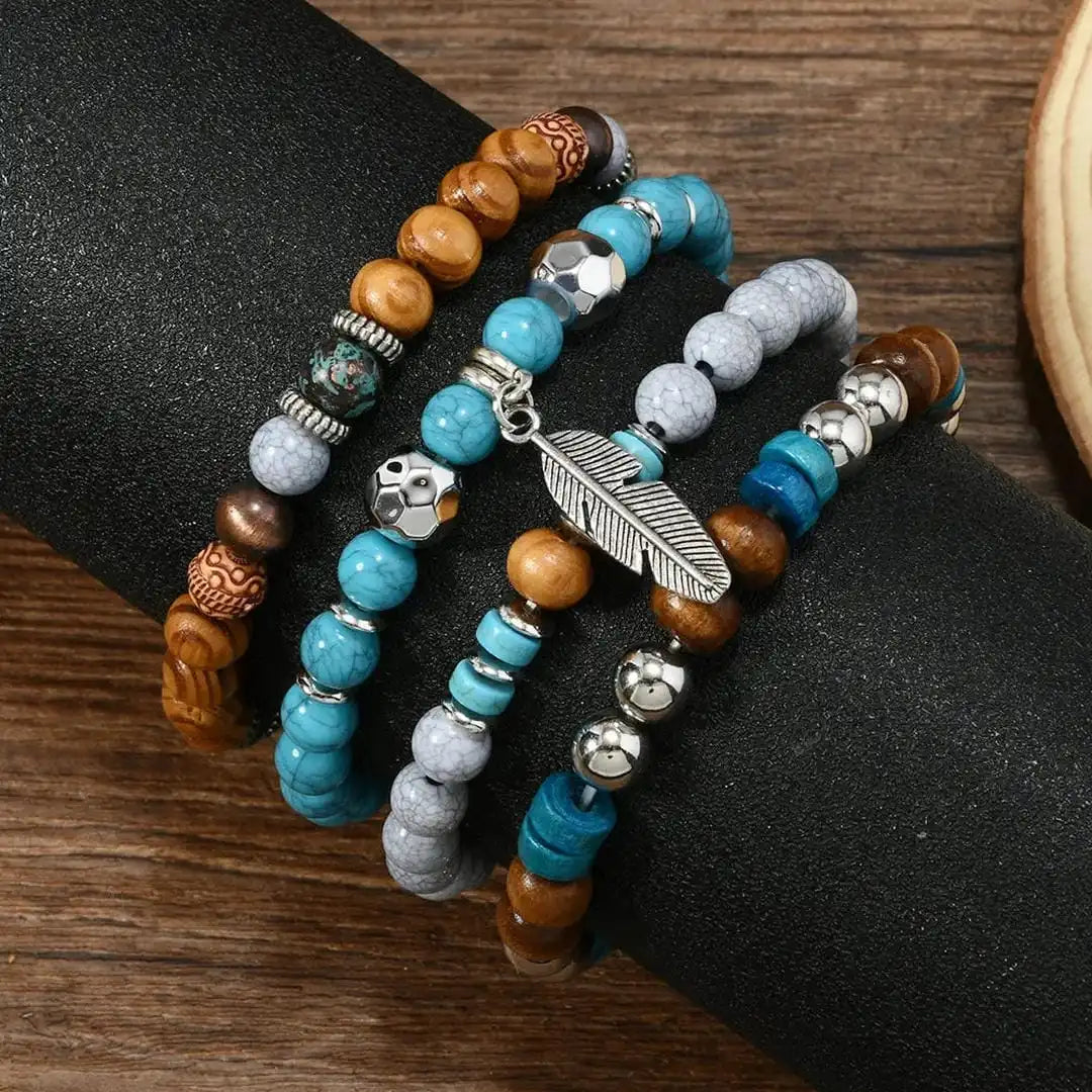 Bracelet en plumes avec perles turquoises bohèmes