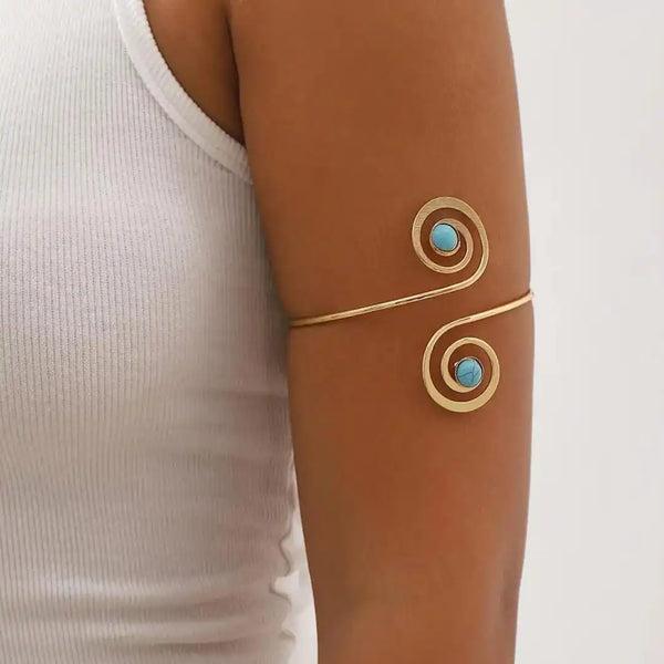Bracelet de bras en demi-lune argent boho turquoise