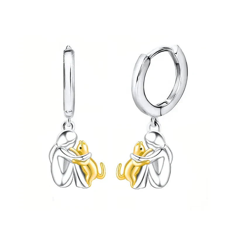 Boucles d'oreilles en forme de chat bicolores argent et or