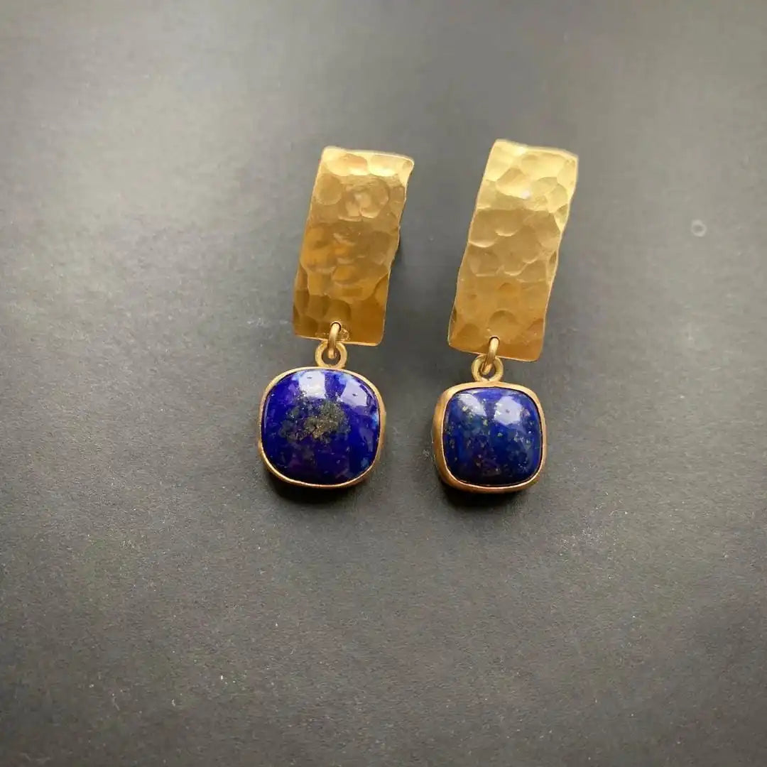 Boucles d'oreilles en lapis-lazuli en forme de carré boho