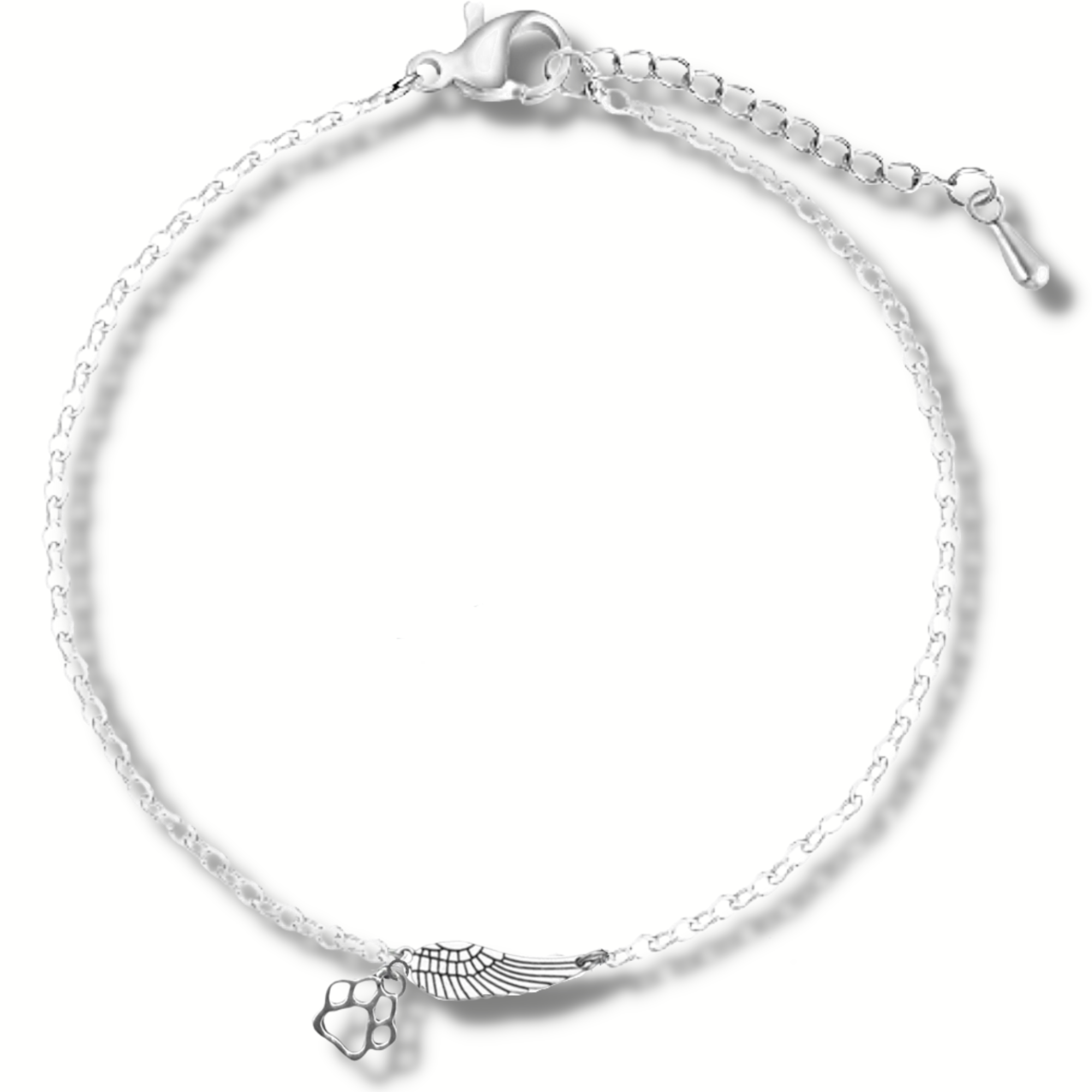 Bracelet souvenir argenté avec une aile d'ange et une patte, fait à la main