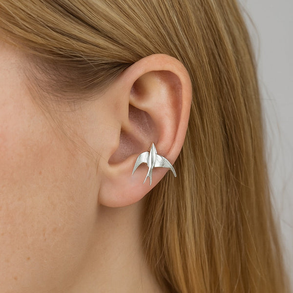 Jolies boucles d'oreilles clips en argent en forme d'hirondelle