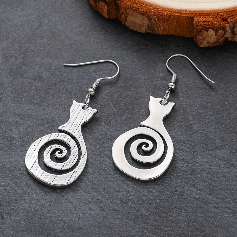 Boucles d'oreilles spirale chat vintage