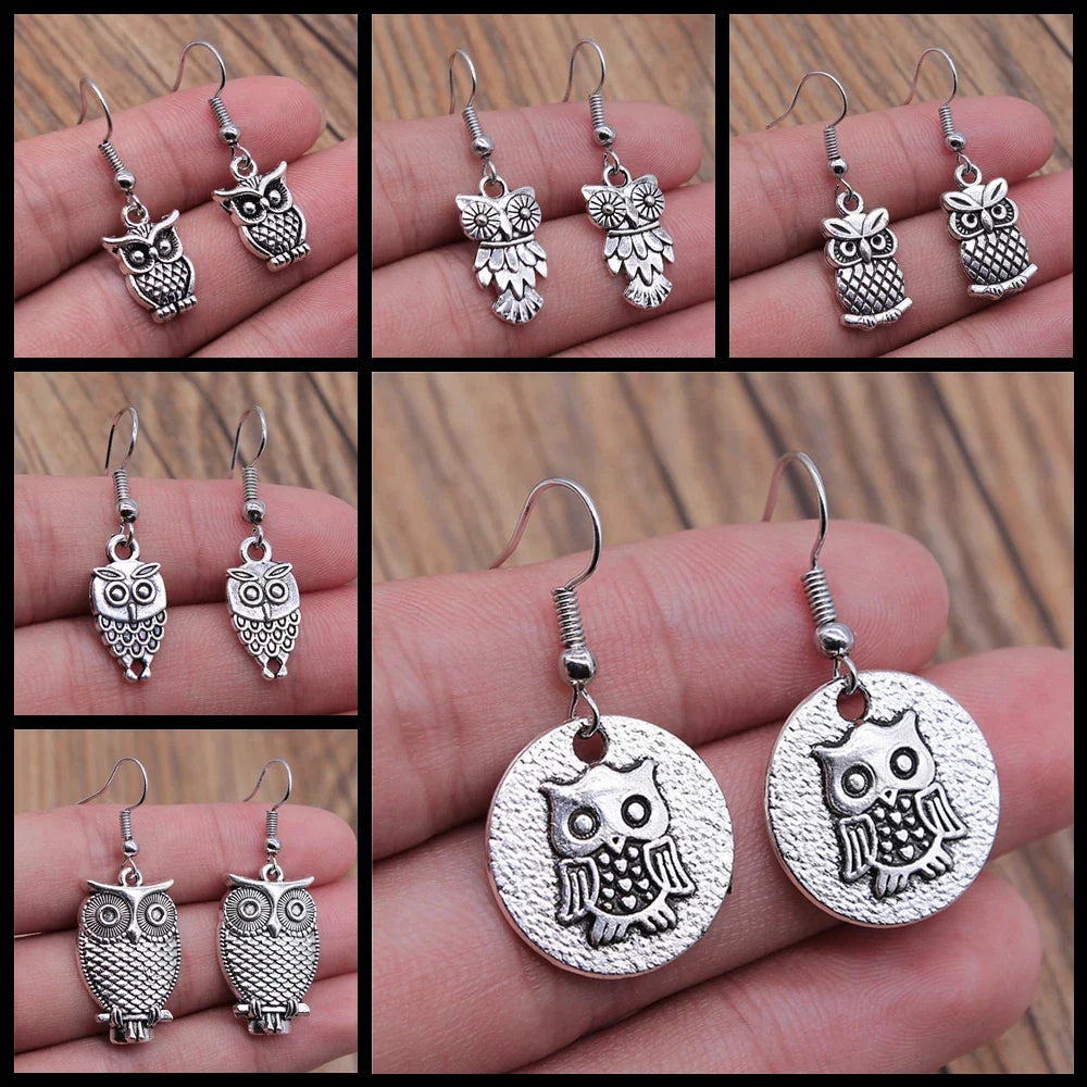 Boucles d'oreilles pendantes bohèmes vintage en forme de hibou