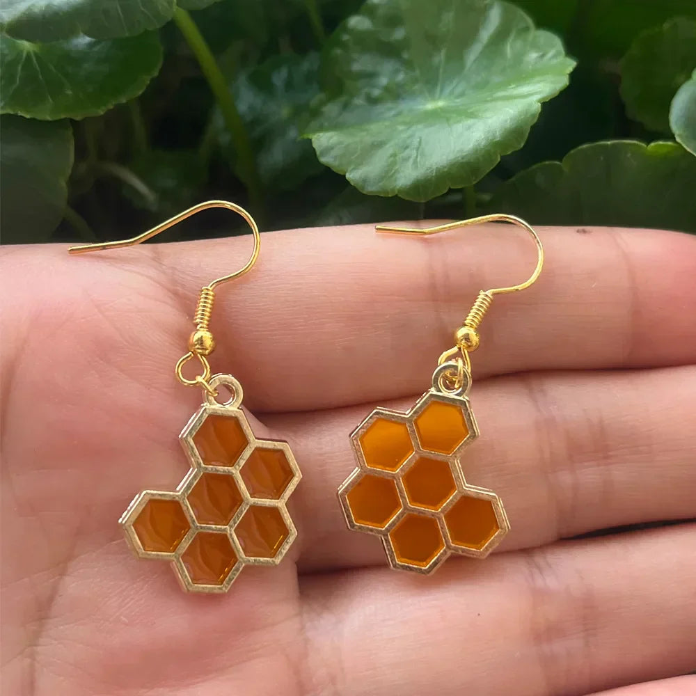 Boucles d'oreilles en cristal abeille dorée et rayon de miel